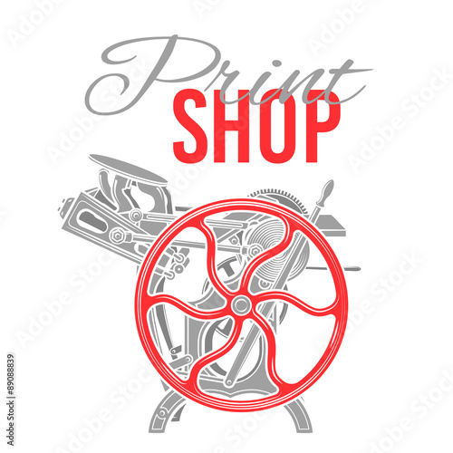 Letterpress print shop vector illustration. Vintage printing