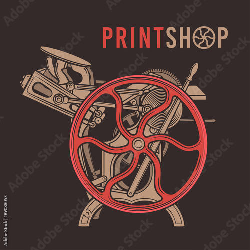 Letterpress overprint vector design. Vintage print shop logo