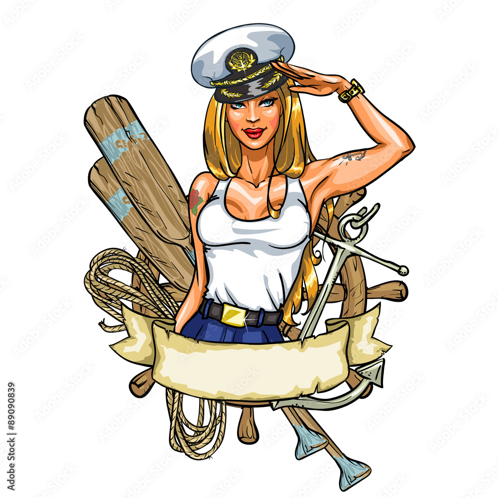 Sexy Pin Up Sailor Girl label Stock Vector | Adobe Stock