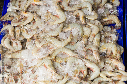 Fototapeta Naklejka Na Ścianę i Meble -  White shrimps chilled on ice
