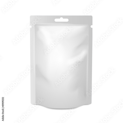 White blank foil food or drink bag packaging with hang slot