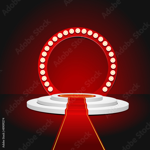 Retro red stage podium for award ceremony. Vector illustration e