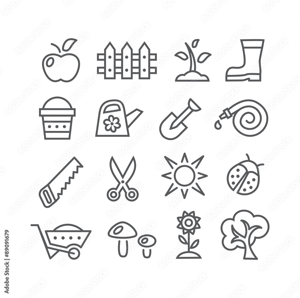 Fototapeta premium Gardening line icons