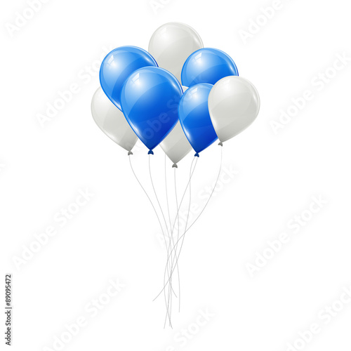 Blue and white balloons on white background
