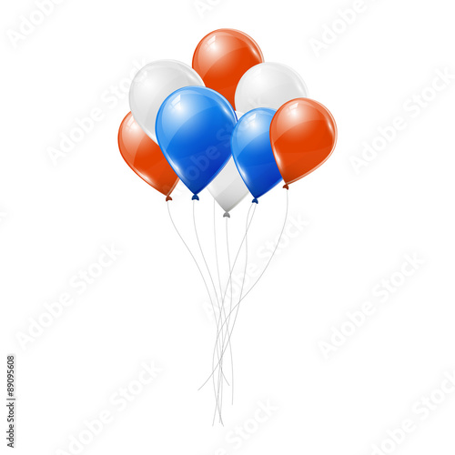 Blue, white and red balloons on white background
