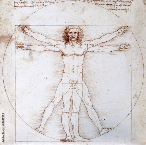 Canvas Print Leonardo da Vinci - Proportionsschema der menschlichen Gestalt nach Vitruv