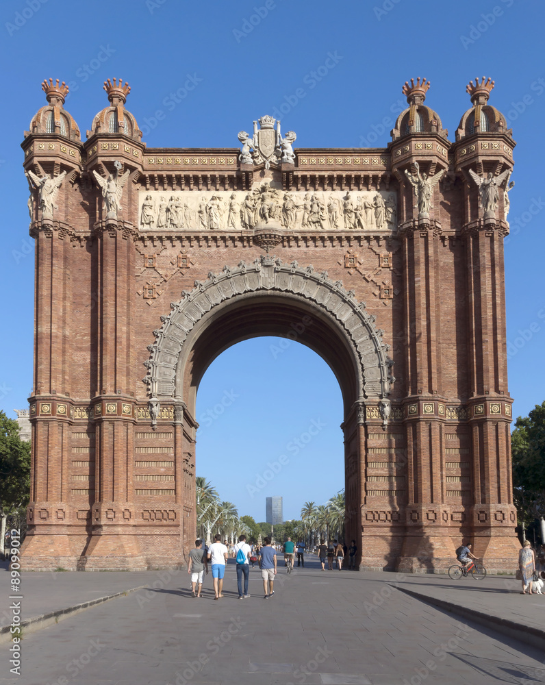 Arc de Triomf at the end of a promenade leading to the Parc de la Ciutadella in Barcelona.