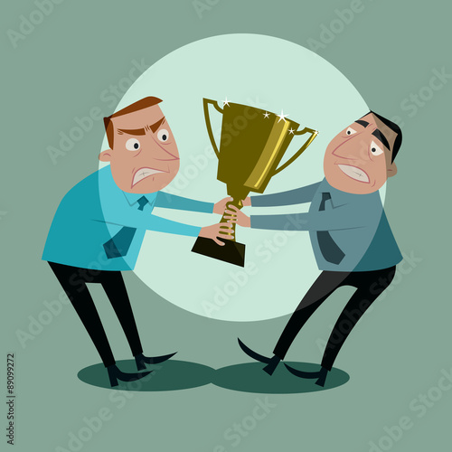 Businessmen fight for tropy.