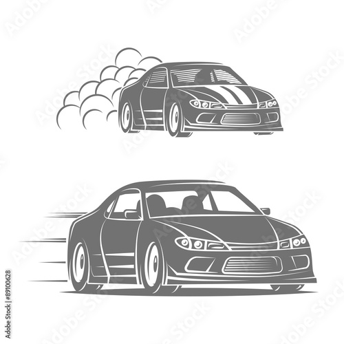 Sport car vector logo design. Street racing illustration. Drift