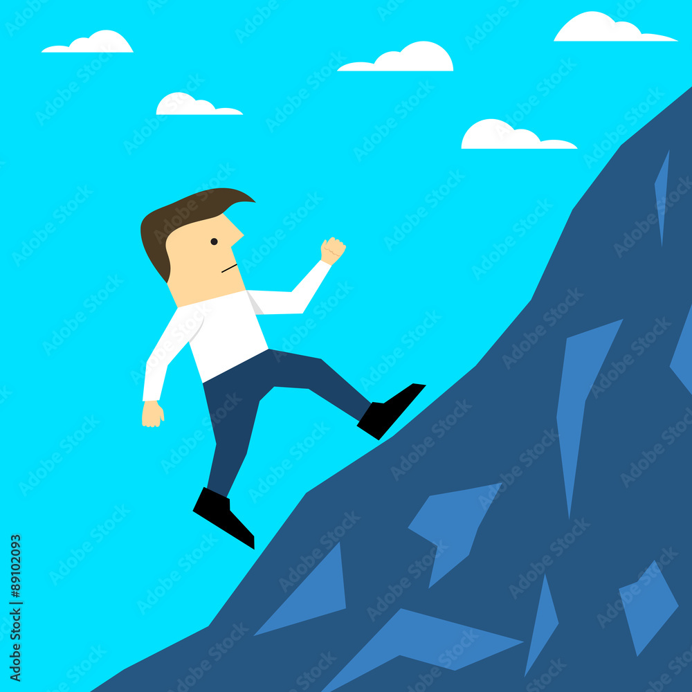 Flat style illustration of a man climbing a hill Flat style illustration of a man climbing a hill