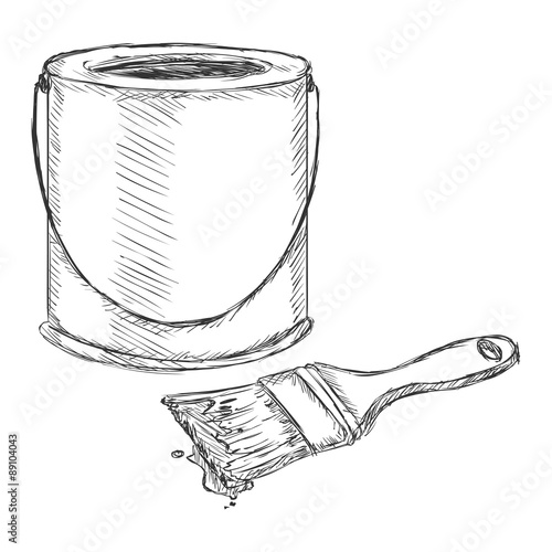 Vector Sketch Paint Can and Brush