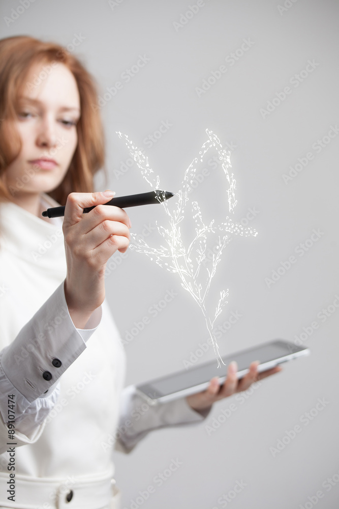 woman drawing plant woman drawing plant
