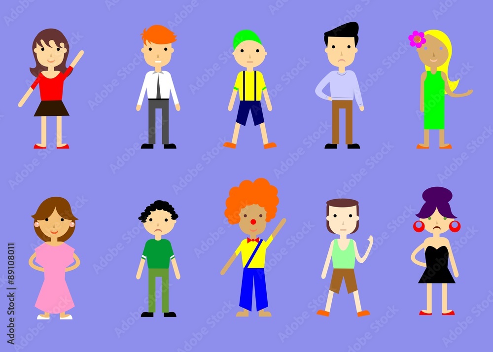 set of illustrations of people - men, women and teens.