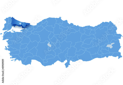 Map of Turkey where Istanbul province is pulled out