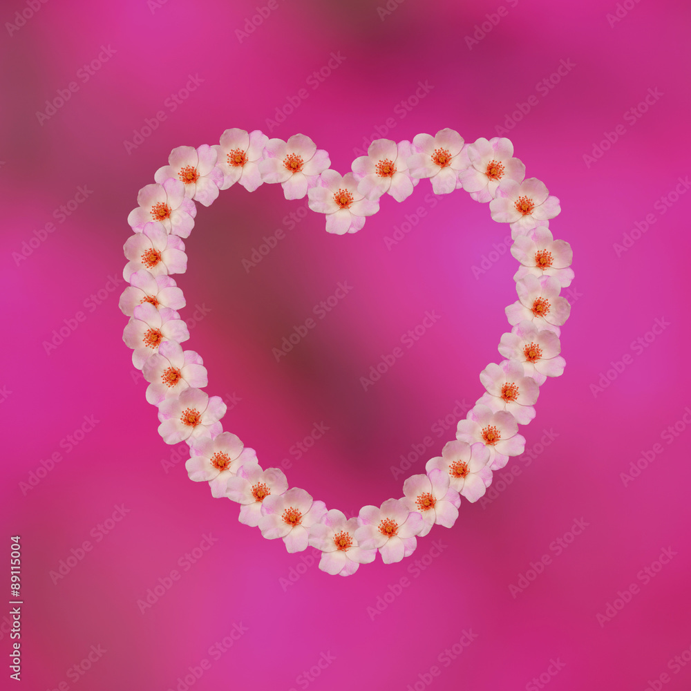 Herz aus Wildrosen vor Hintergrund in pink mit Textfreiraum Herz aus Wildrosen vor Hintergrund in pink mit Textfreiraum
