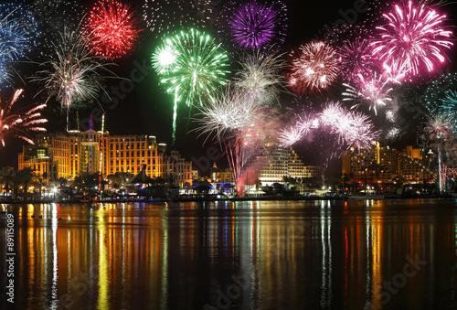 Fireworks / Celebratory fireworks at coast of Eilat (Red sea. Israel) 
