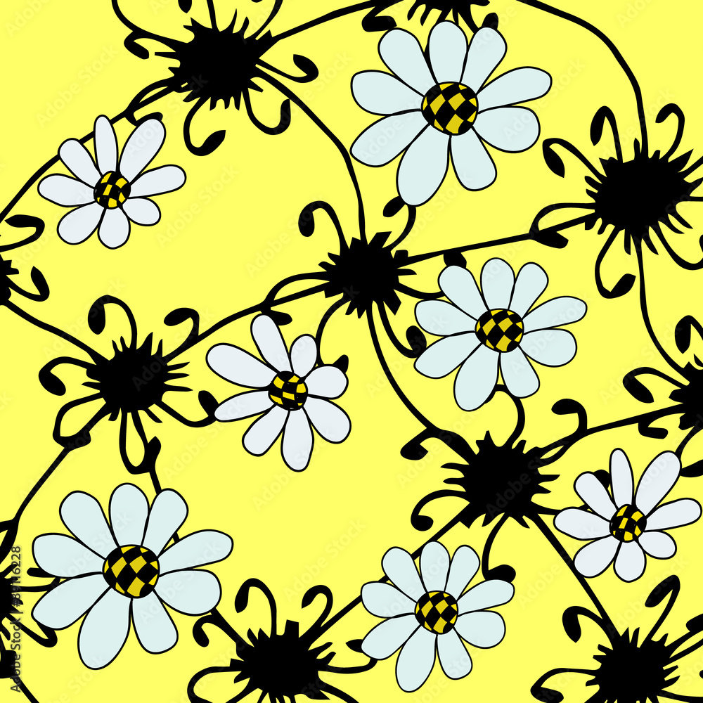 graphical abstract yellow background with white flowers