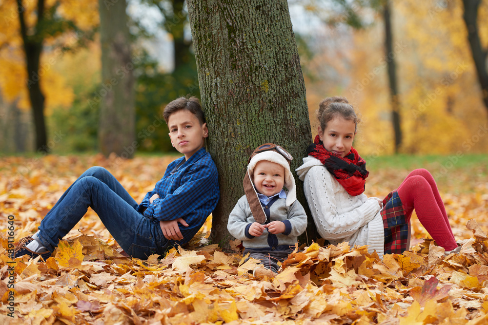Fototapeta premium happy children in autumn park