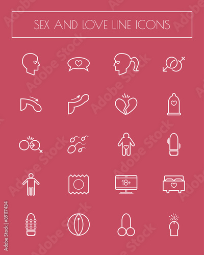 sex and love line icons set