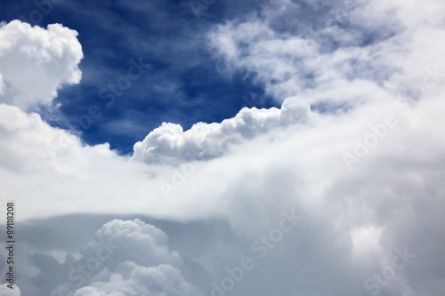 Aerial view of Blue sky and Clouds Top view from airplane window