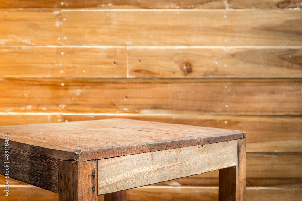 Empty top wooden table and wooden wall background Empty top wooden table and wooden wall background
