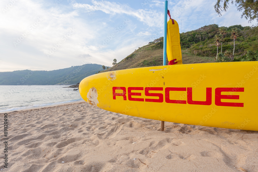 Yellow rescue boat on the beach