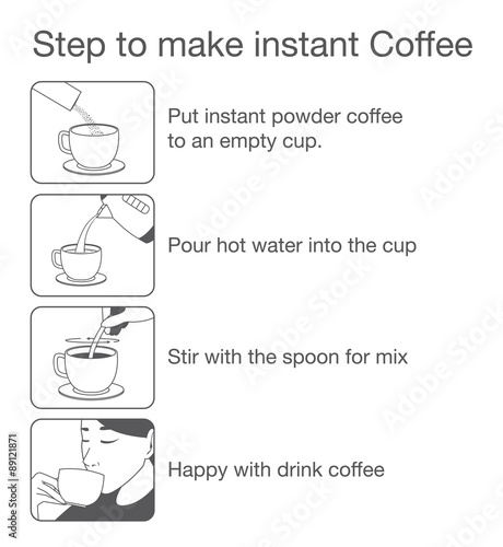 Step to make instant coffee for illustration in packaging and other in out line style.