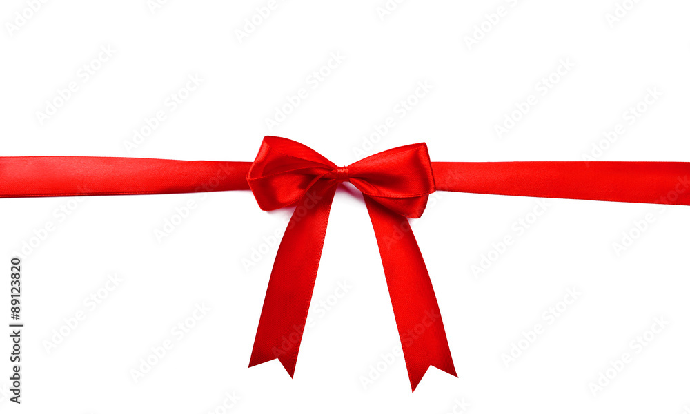 Shiny red ribbon with bow isolated on white Shiny red ribbon with bow isolated on white