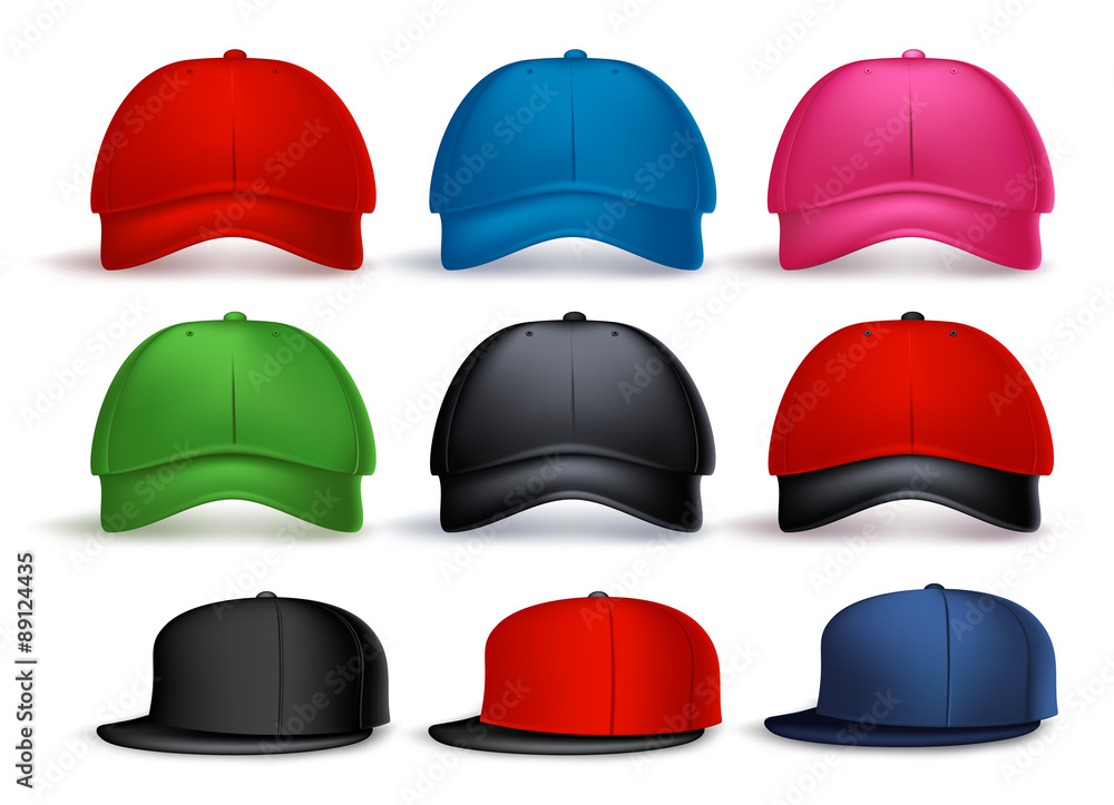 Set of 3D Realistic Baseball Cap for Man and Woman with Variety of Colors Set of 3D Realistic Baseball Cap for Man and Woman with Variety of Colors