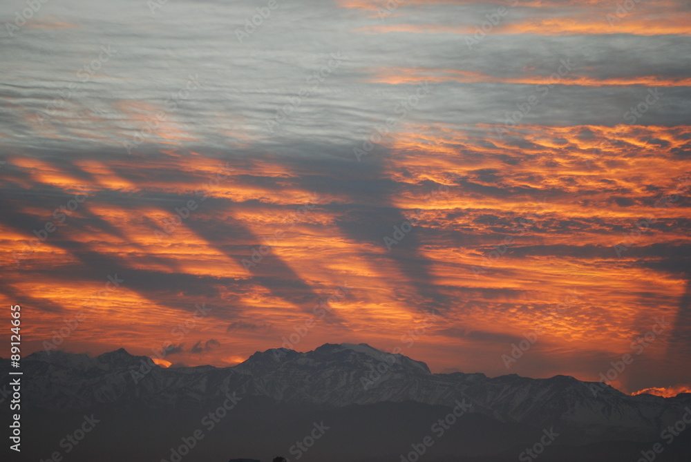 sunset at mount Andes in Santiago, Chile