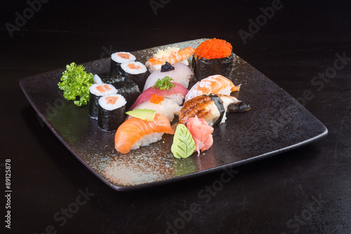 japanese cuisine. sushi set on the background