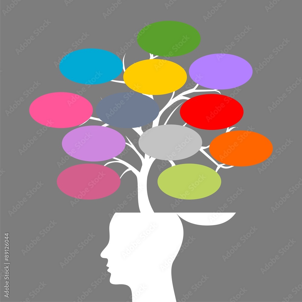 Human head with tree and speech bubbles gray Human head with tree and speech bubbles gray