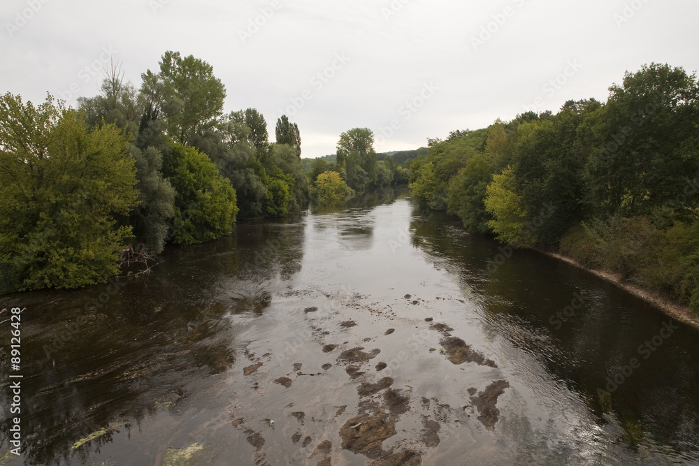 La Vezere River. A tributary river to the mighty Dordogne River, the waters pass through pleasant rural and green spaces.