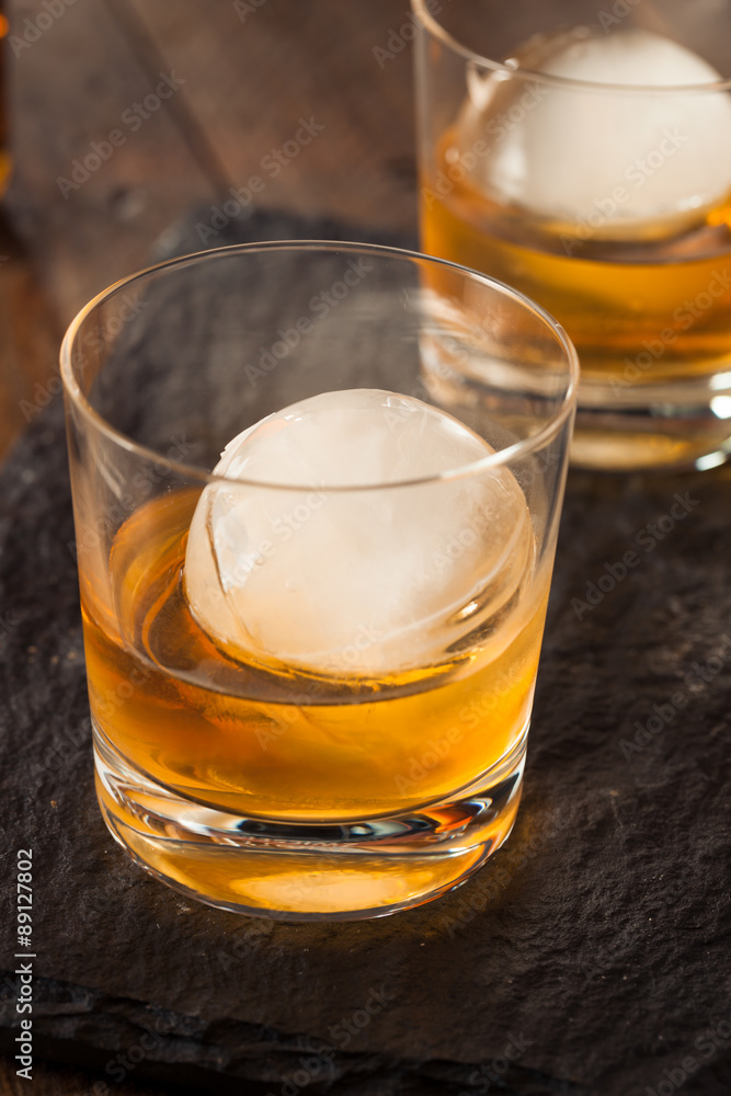 Bourbon Whiskey with a Sphere Ice Cube Bourbon Whiskey with a Sphere Ice Cube