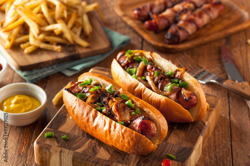 Fotografie, Obraz Homemade Bacon Wrapped Hot Dogs