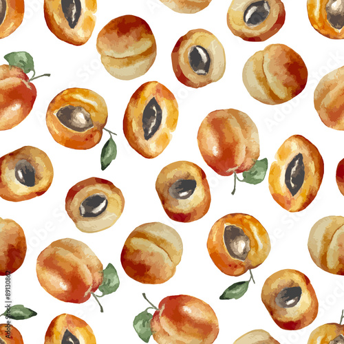 Seamless pattern with watercolor apricot