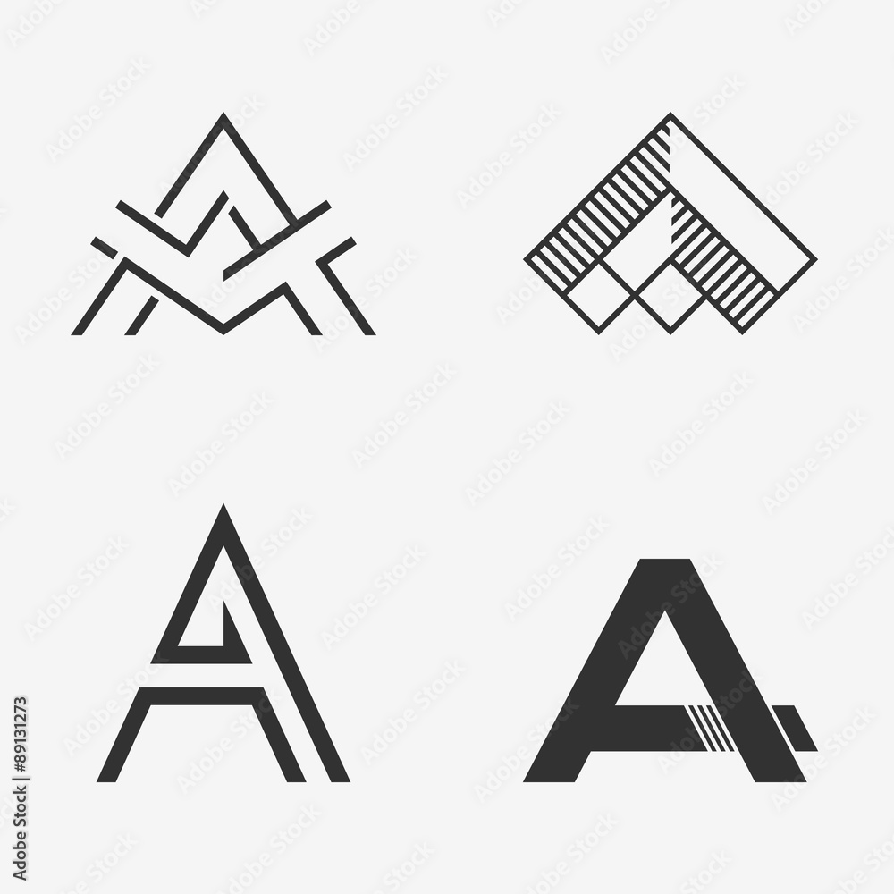 The set of letter A sign, logo, icon design template elements. One color. Stock vector. The set of letter A sign, logo, icon design template elements. One color. Stock vector.