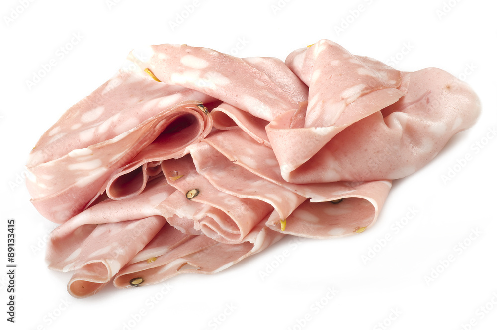 cooked boiled ham sausage or rolled bologna slices cooked boiled ham sausage or rolled bologna slices