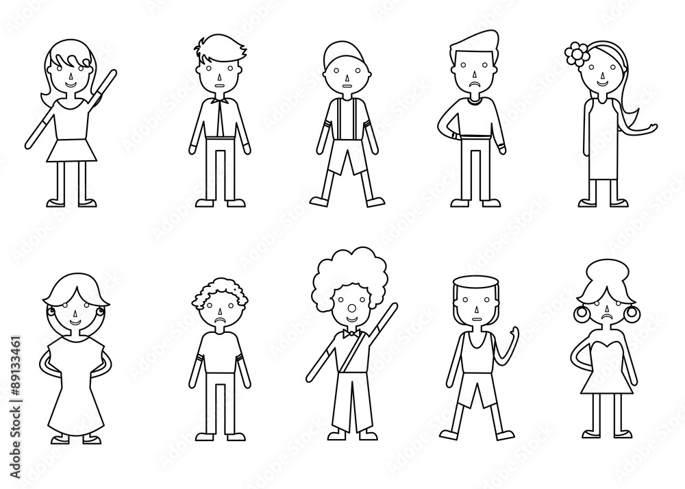 set of illustrations of people - men, women and teens.