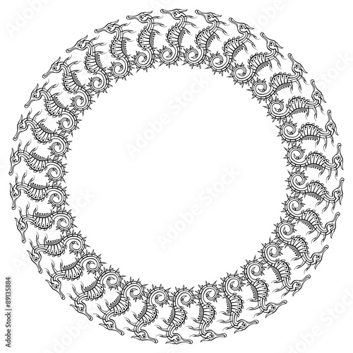 Round frame with outline seahorses
