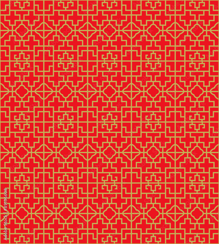 Golden seamless Chinese window tracery cross square pattern background.
