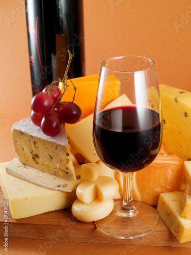 Cheese and red wine still life