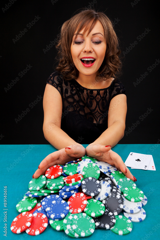 Young woman with gambling chips Young woman with gambling chips