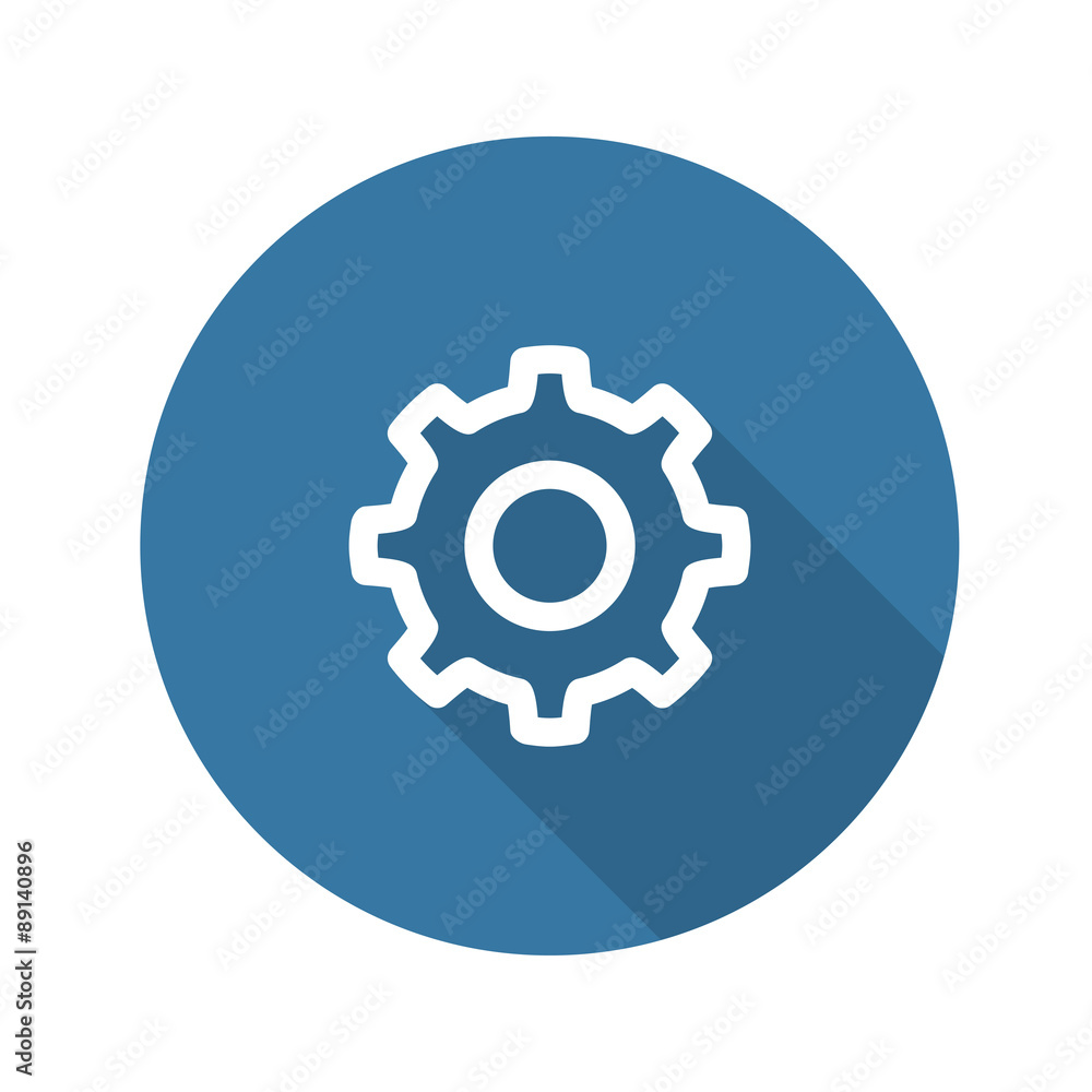 Settings Icon. Gear with Blue Background. Long Shadow. Flat Styl Settings Icon. Gear with Blue Background. Long Shadow. Flat Styl