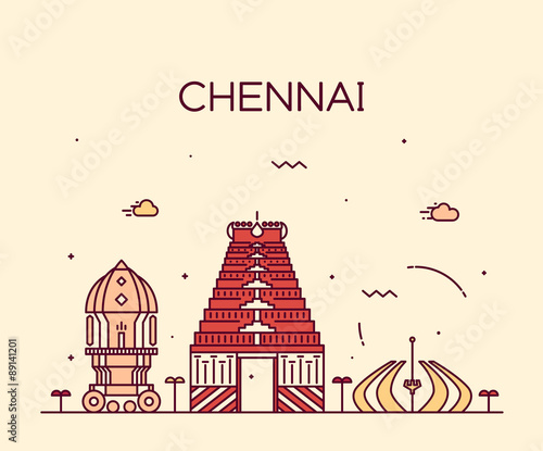 Chennai skyline trendy vector illustration linear