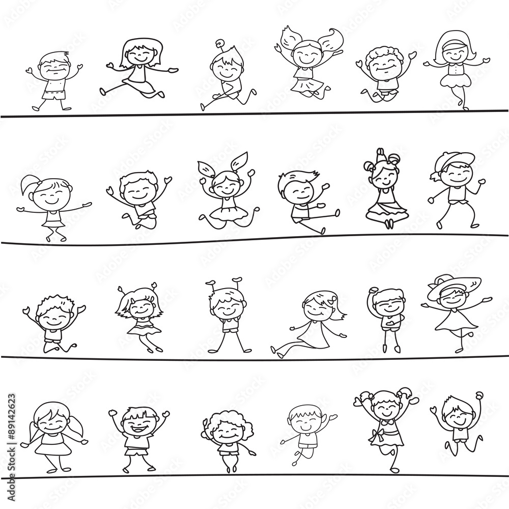 happy kids hand drawing cartoon character