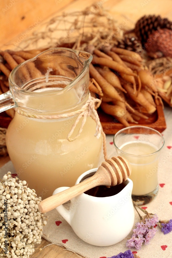 Galingale water and fresh galingale with honey. Galingale water and fresh galingale with honey.