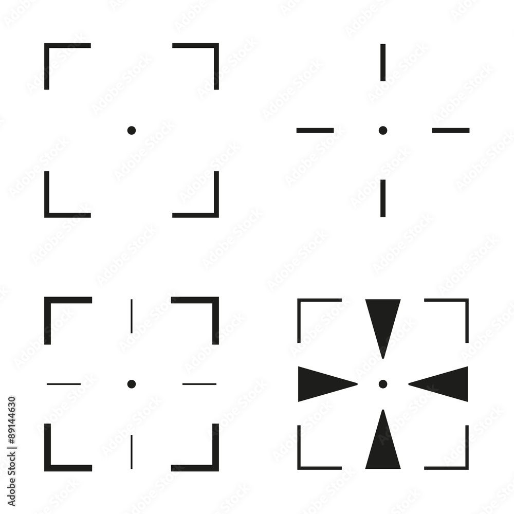 Collection of 4 isolated square crosshairs - obrazy, fototapety, plakaty 
