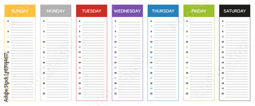 Week planning calendar in colors of the day