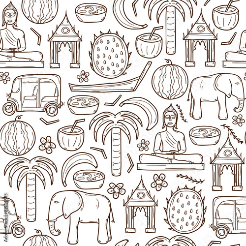 Seamless background with cartoon outline objects in hand drawn